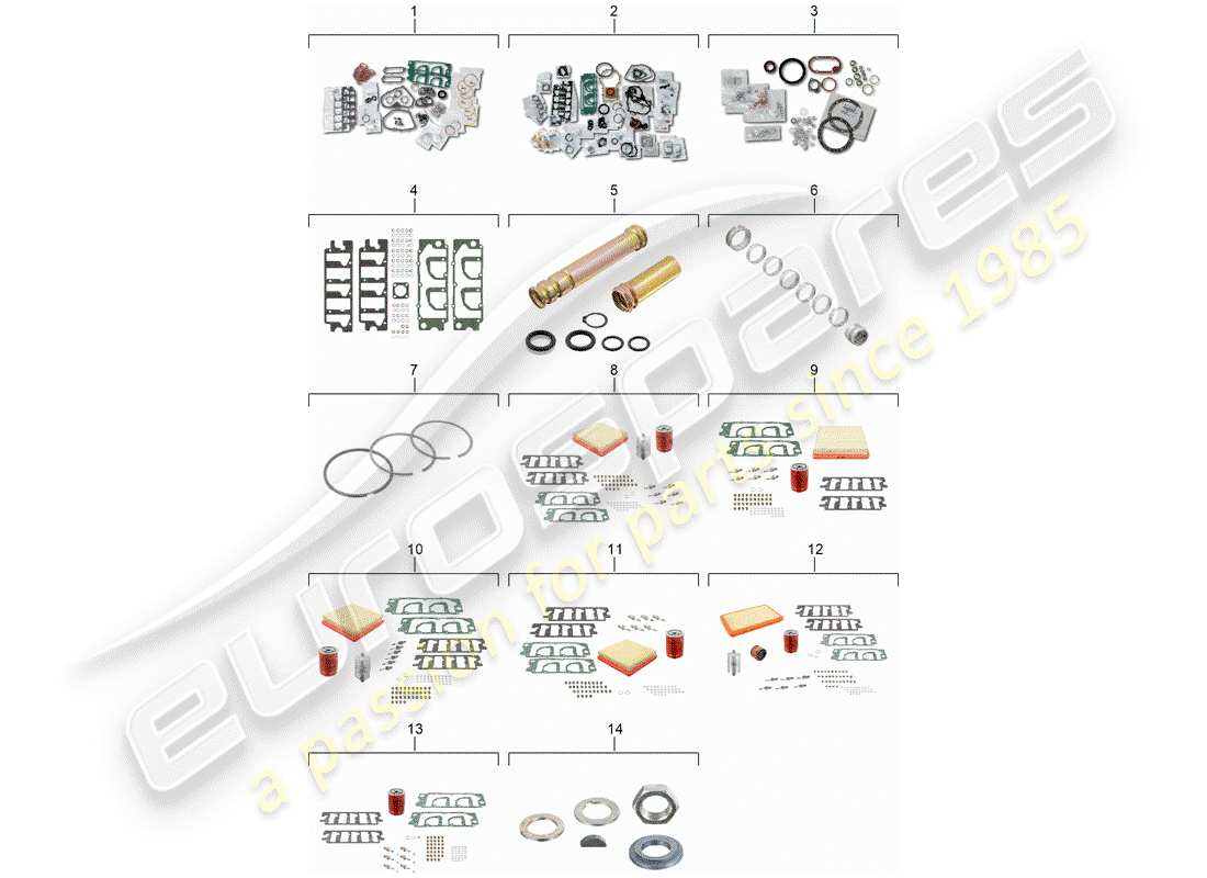 porsche 1987 (911) dichtungssatz - reparatursätze - reparatursatz für wartung ersatzteildiagramm