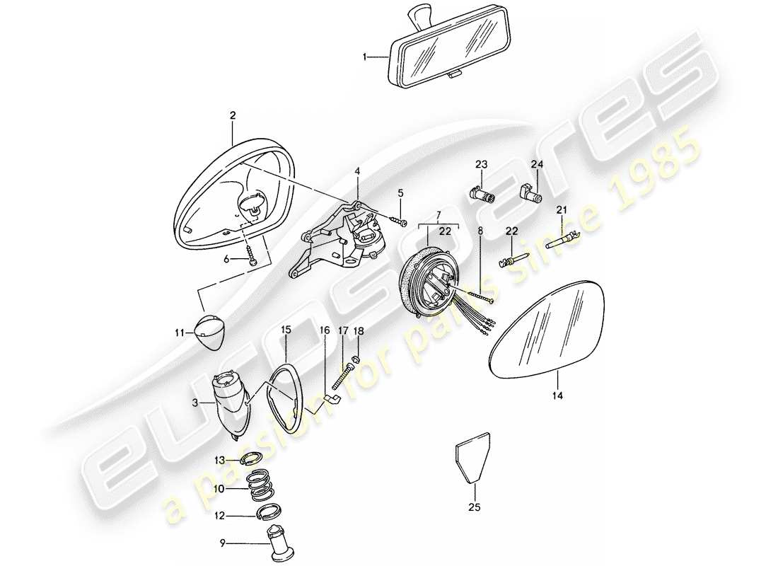 porsche 1994 (993) rückspiegel innen - rückspiegel teilediagramm