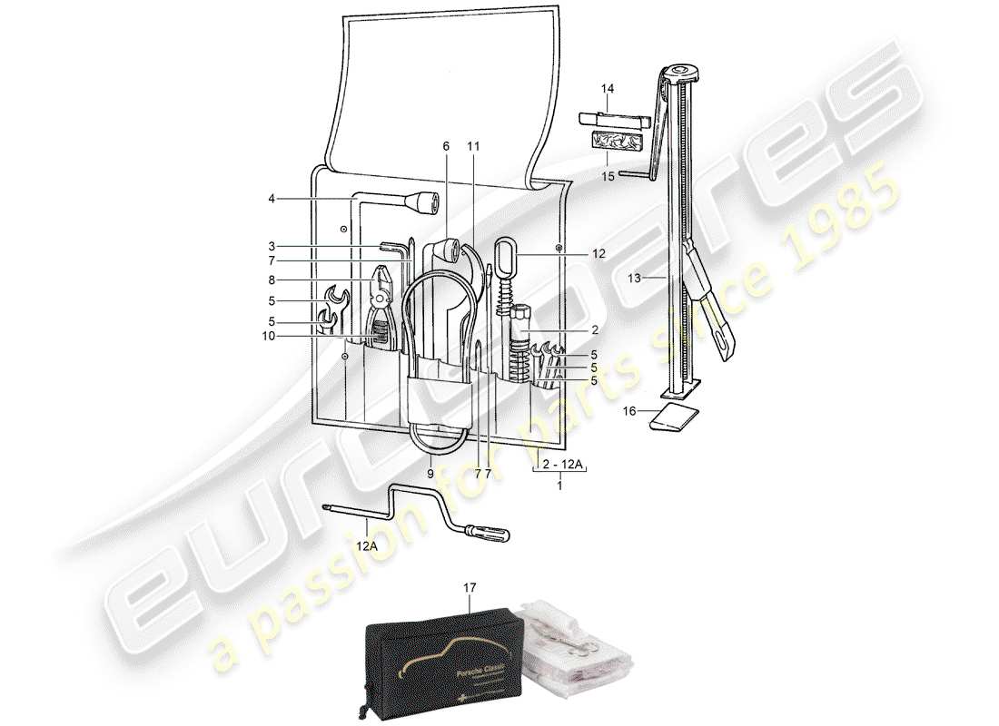 porsche 1989 (911) werkzeug - wagenheber - erste-hilfe-set ersatzteildiagramm