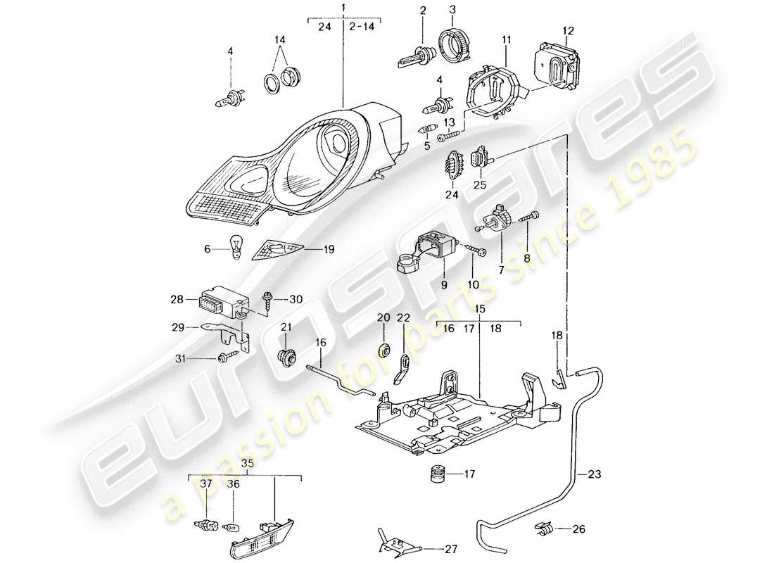 porsche 2001 (986 boxster) scheinwerfer - blinker-repeater - d - mj 1999>> ersatzteildiagramm