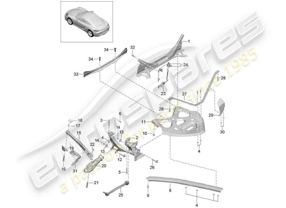 porsche 718 cayman (2020) hinterachse teilediagramm