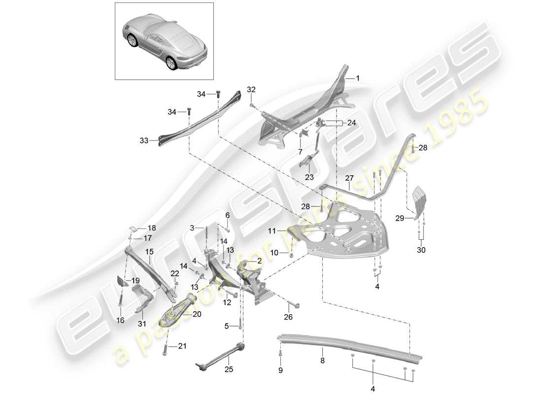 porsche 2019 (718 cayman) hinterachse teilediagramm