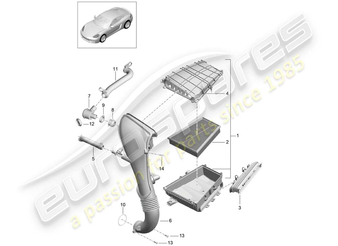 porsche 2020 (718 cayman) luftfilter - teilediagramm