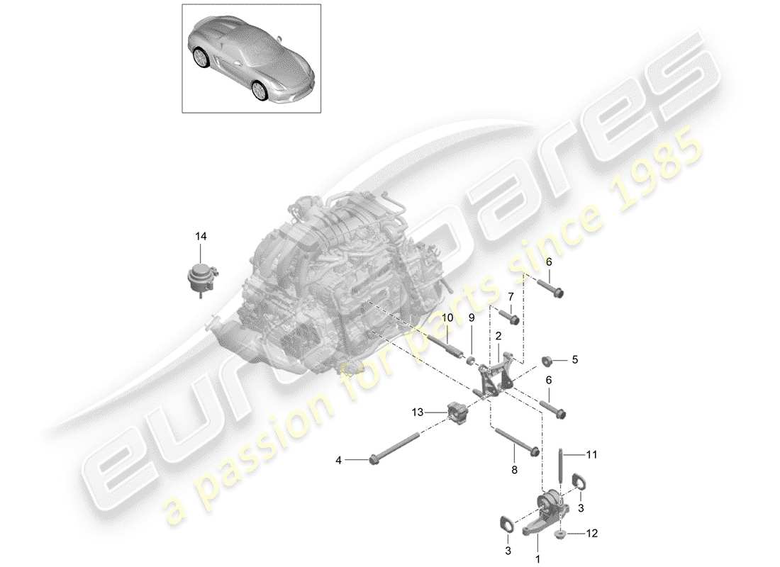 porsche 2016 (981 boxster spyder) motoraufhängung teilediagramm
