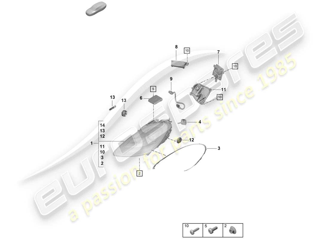 porsche 2019 (718 boxster spyder) scheinwerfer-teilediagramm