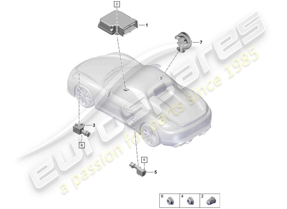 porsche 2019 (718 boxster spyder) airbag-steuermodul teilediagramm