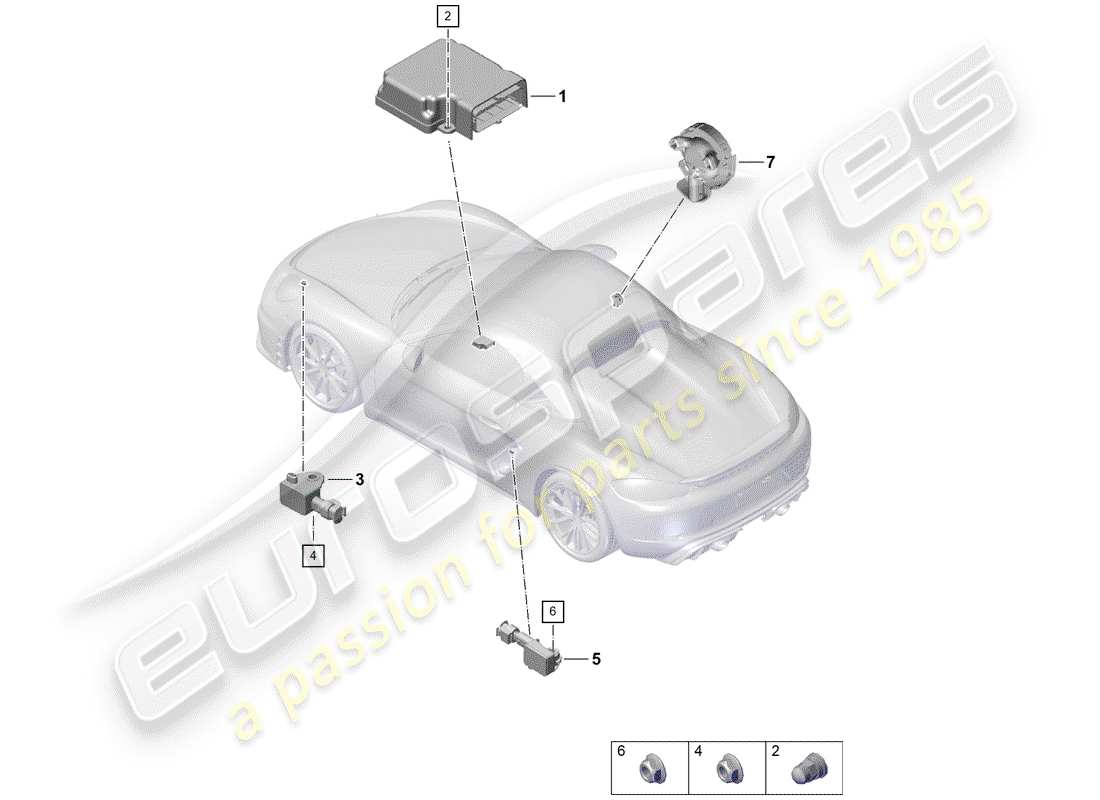 porsche boxster spyder (2019) airbag-steuermodul teilediagramm