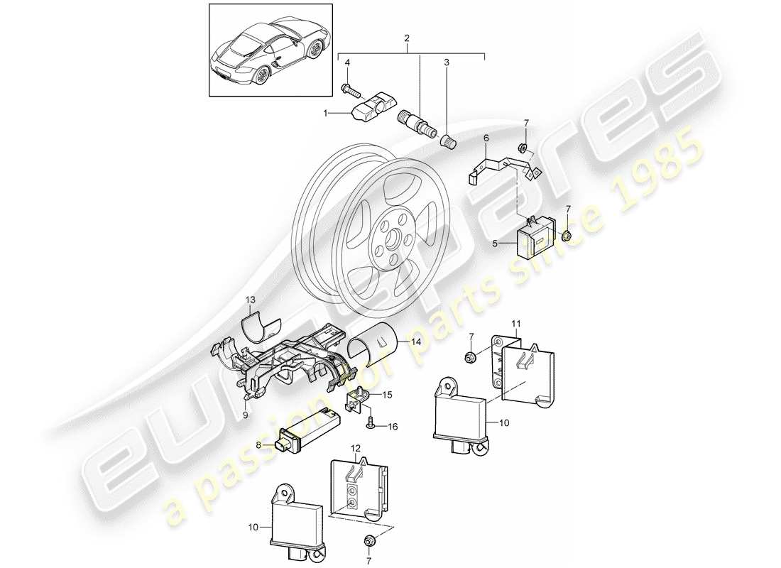 porsche 2012 (987 cayman) reifendruck-kontrollsystem teilediagramm