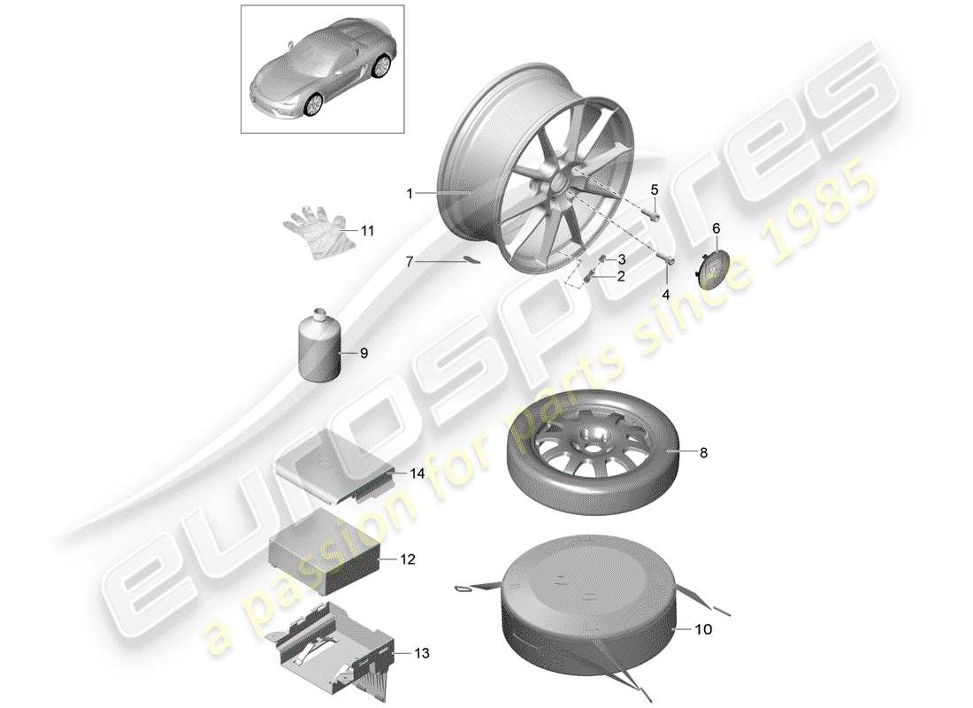 porsche 2016 (981 boxster spyder) räder ersatzteildiagramm