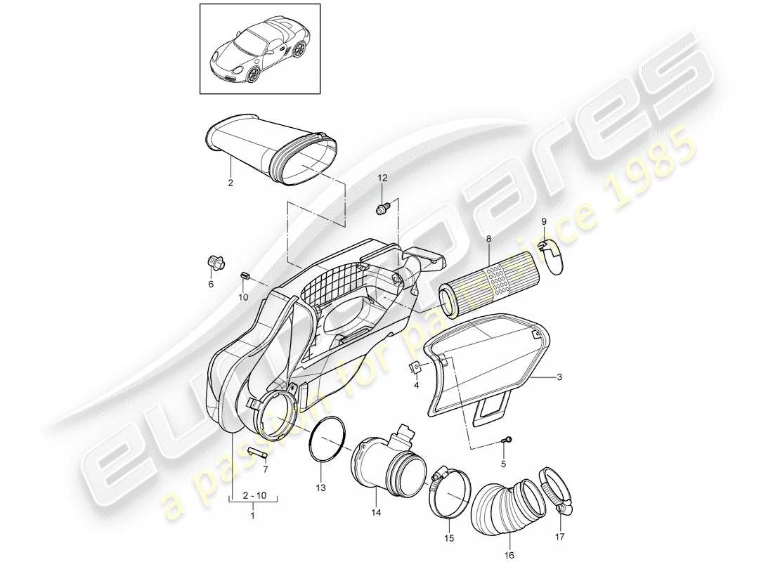 porsche 2012 (987 boxster) luftreiniger teilediagramm