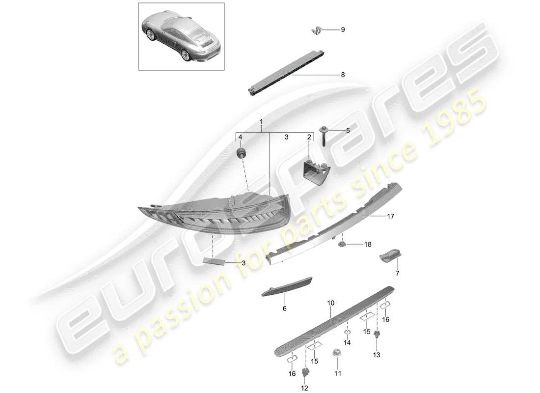 porsche 2017 (991-2) rücklicht ersatzteildiagramm