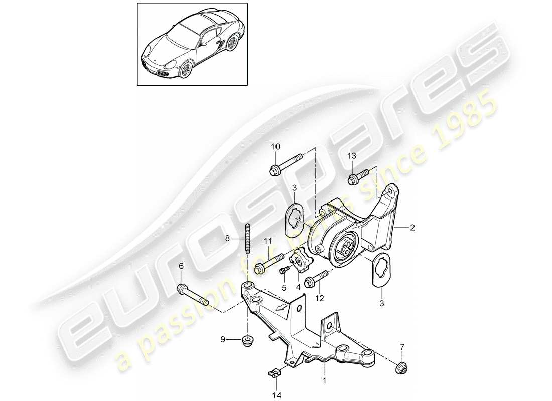 porsche 2009 (987 boxster) motoraufhängung teilediagramm