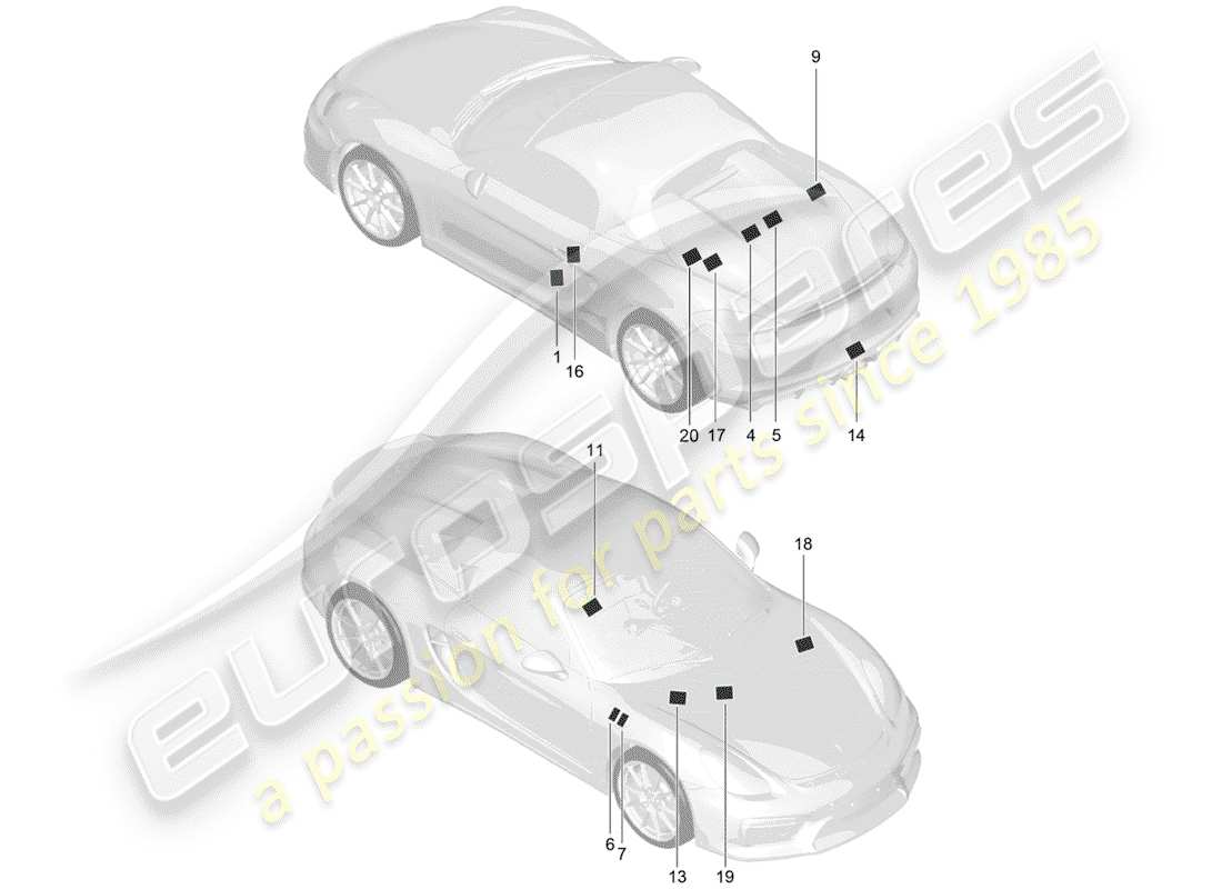 porsche 2016 (981 boxster spyder) zeichen/hinweise teilediagramm