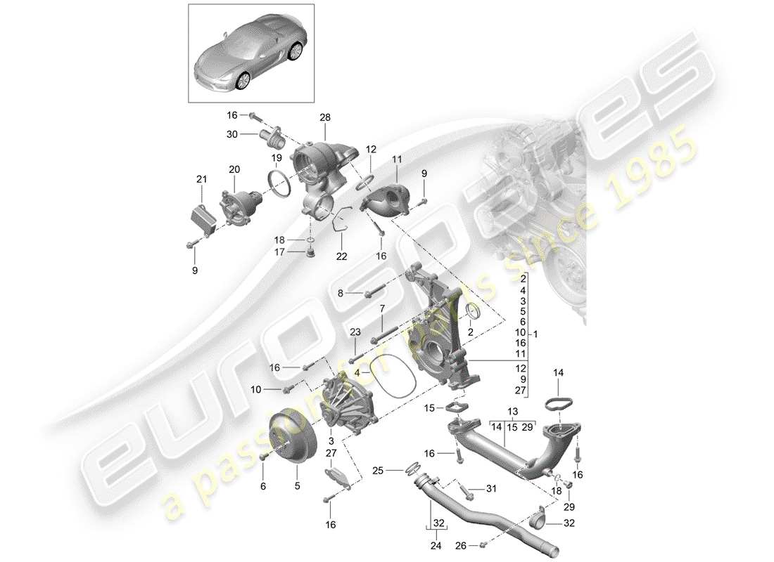 porsche 2016 (981 boxster spyder) wasserpumpe teilediagramm
