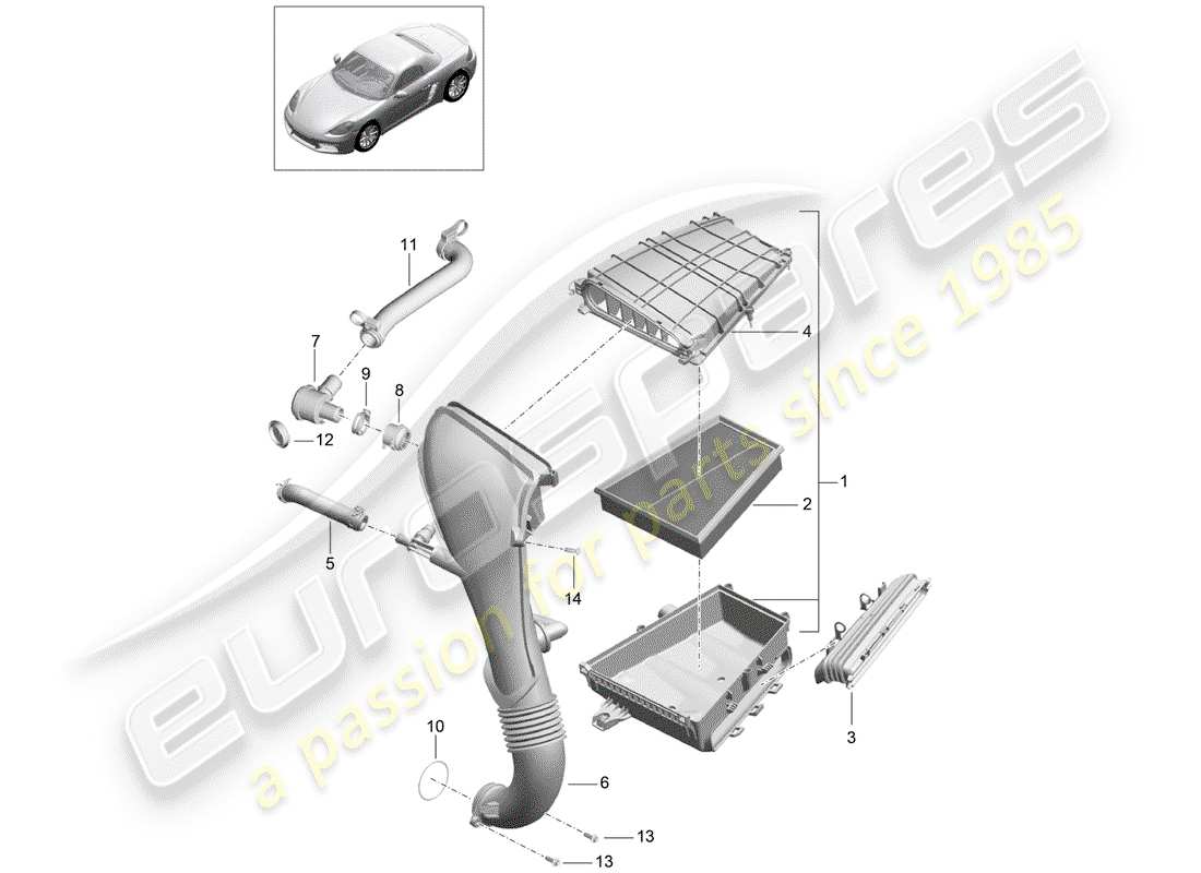 porsche 2020 (718 boxster) luftfilter - teilediagramm