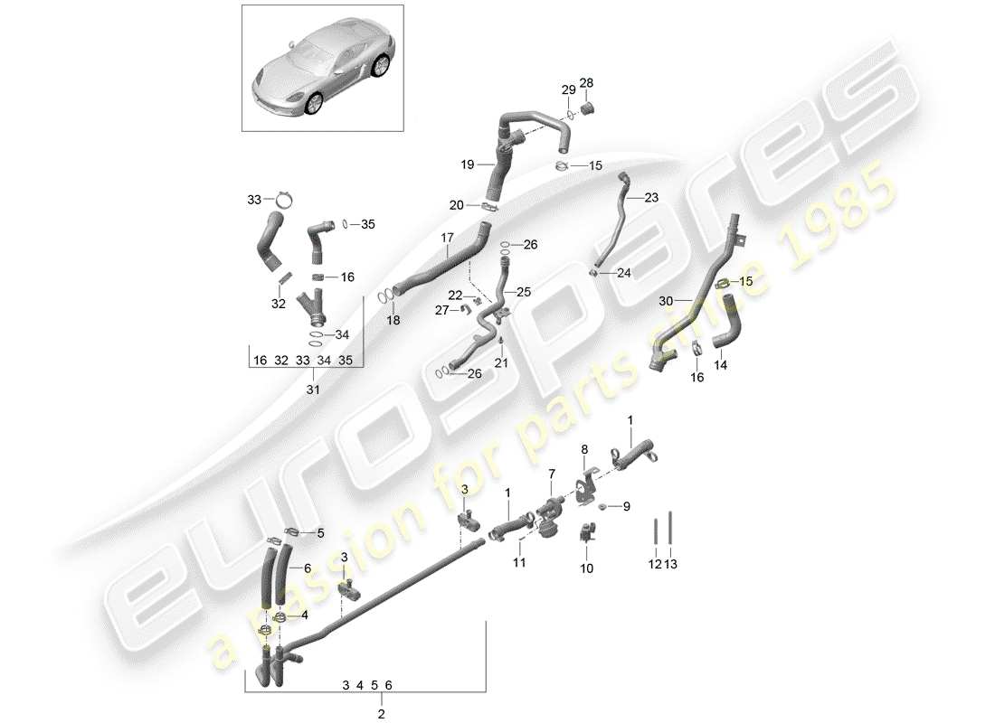 porsche 2017 (718 cayman) wasserkühlung teilediagramm