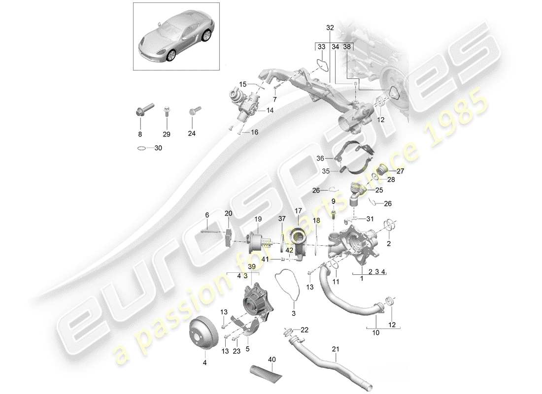 porsche 2017 (718 cayman) wasserkühlung teilediagramm
