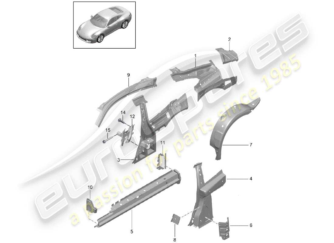 porsche 2012 (991-1) seitenwand teilediagramm