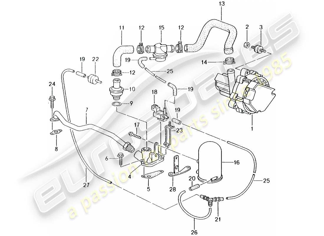 porsche 1998 (986 boxster) sekundärluftpumpe - d >> - mj 1999 ersatzteildiagramm