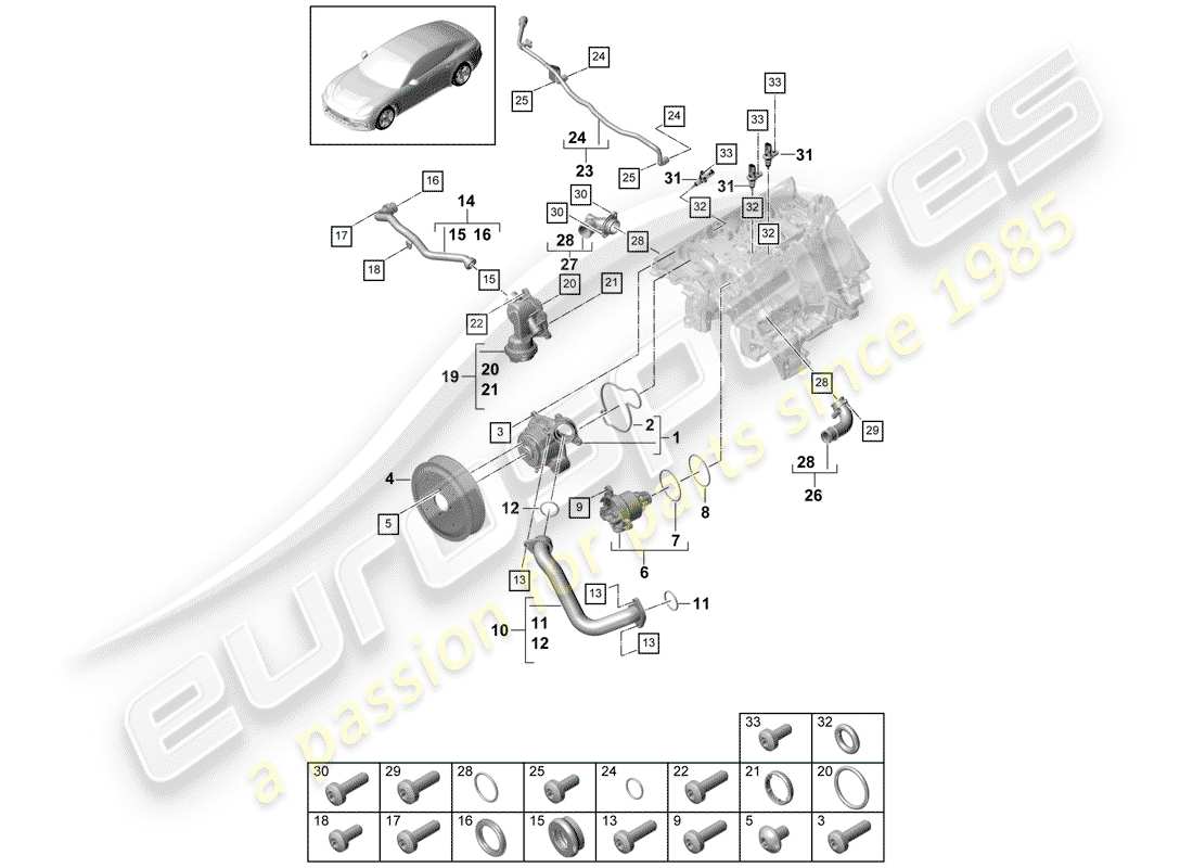 porsche 2020 (panamera 971-1) wasserpumpe teilediagramm