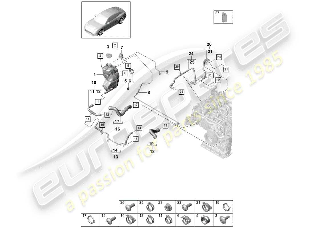 porsche 2019 (panamera 971-1) wasserkühlung teilediagramm