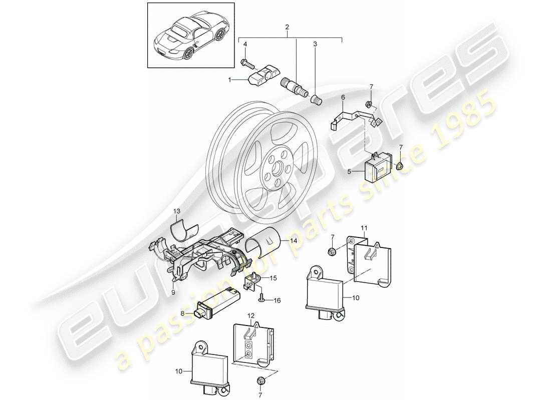 porsche 2009 (987 boxster) reifendruck-kontrollsystem teilediagramm