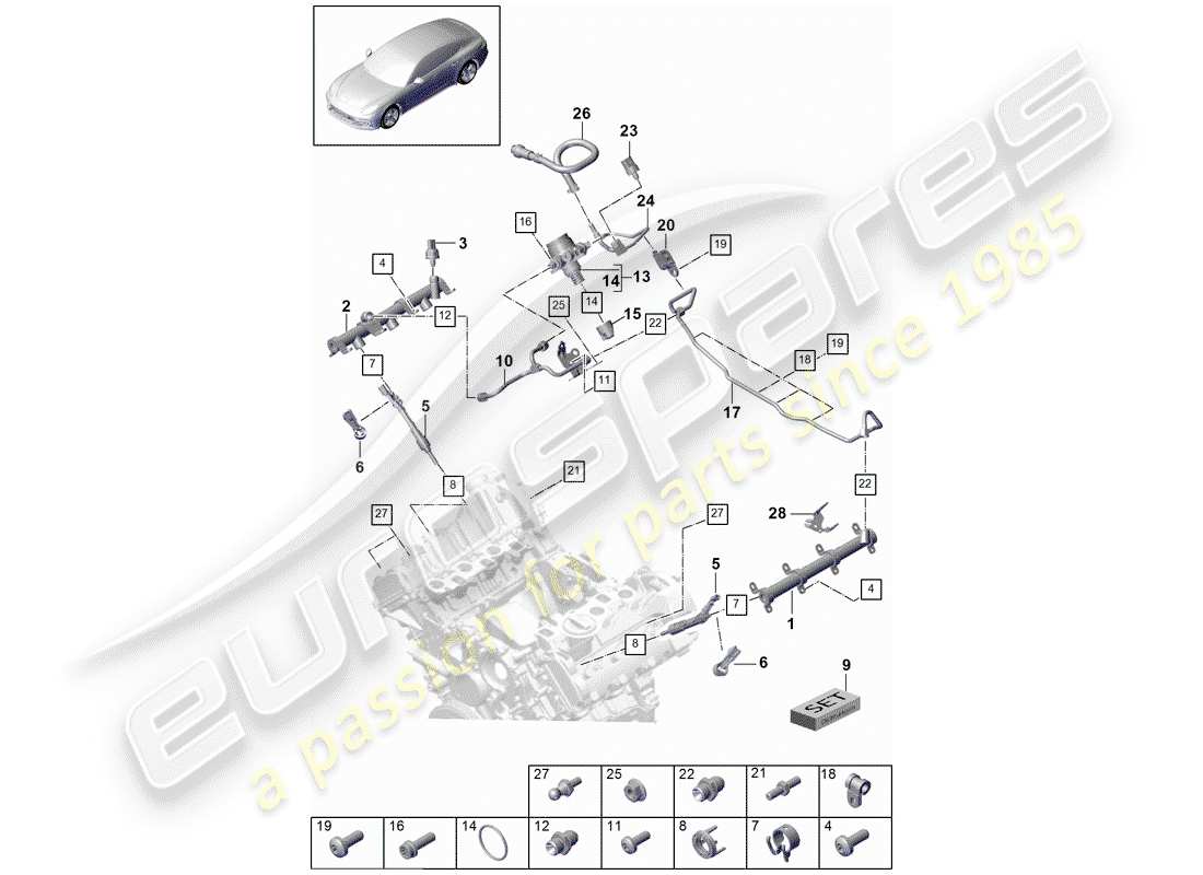 porsche 2019 (panamera 971-1) kraftstoffsammelrohr ersatzteildiagramm