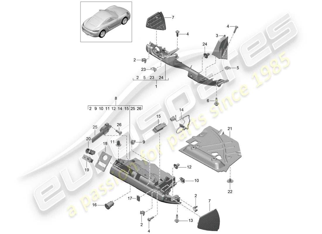 porsche 718 cayman (2020) handschuhfach-ersatzteildiagramm