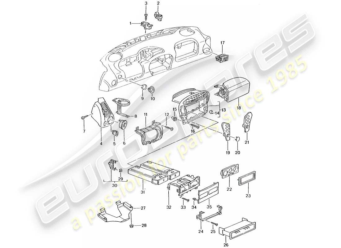 porsche 2001 (986 boxster) zubehör - armaturenbrettverkleidung - d >> - mj 2002 ersatzteildiagramm