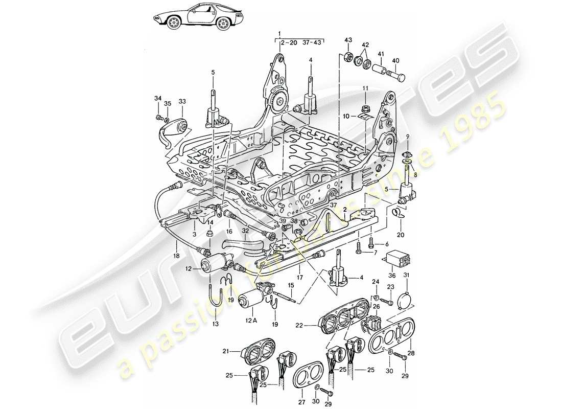 porsche 1987 (seats for 944/968/911/928) rahmen für sitz - sportsitz - elektrisch verstellbar - d - mj 1985>> - mj 1986 ersatzteildiagramm