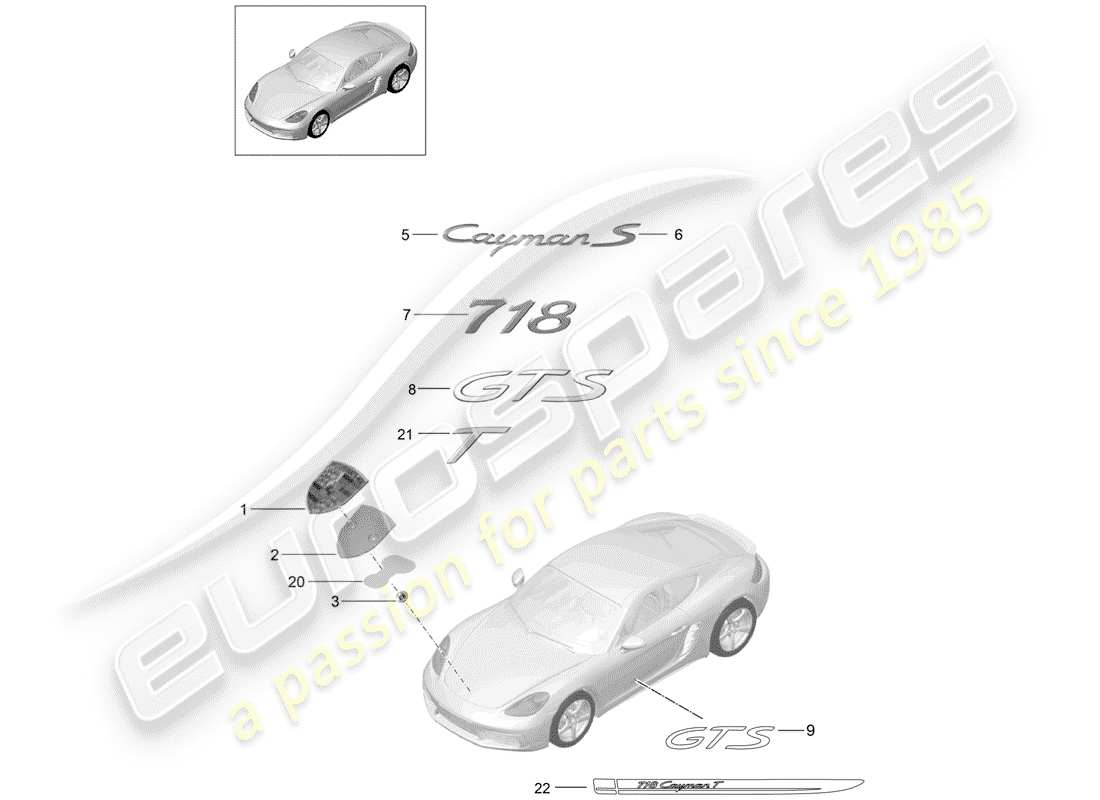 porsche 2019 (718 cayman) formen teilediagramm