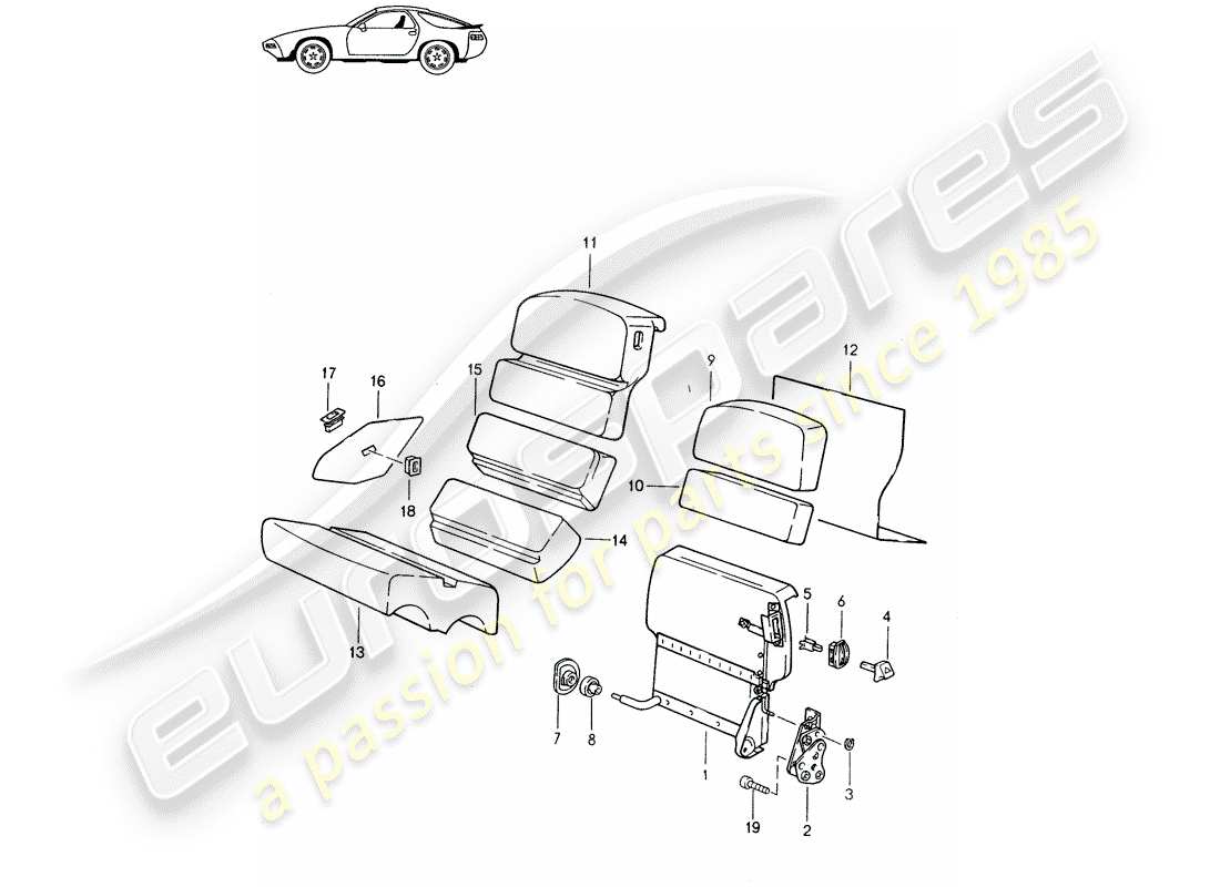 porsche 1987 (seats for 944/968/911/928) notsitz - d - mj 1985>> - mj 1986 ersatzteildiagramm