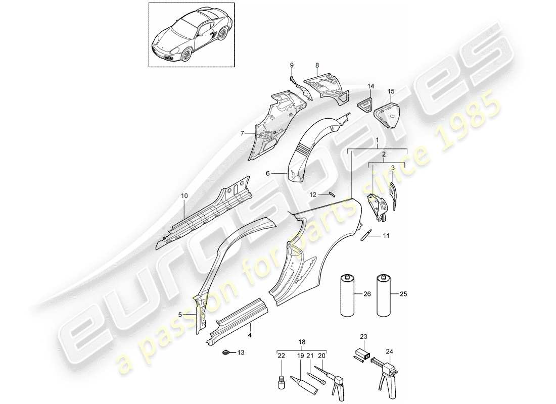 porsche 2010 (987 cayman) seitenwand teilediagramm