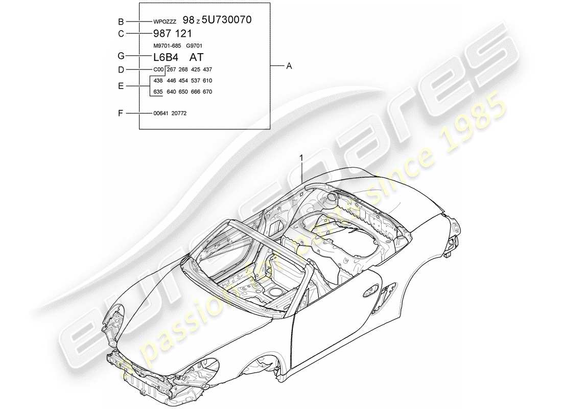 porsche 2012 (987 boxster) karosserie teilediagramm