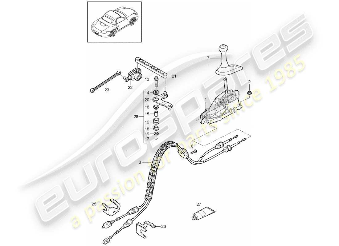porsche 2010 (987 boxster) getriebesteuerung - teilediagramm