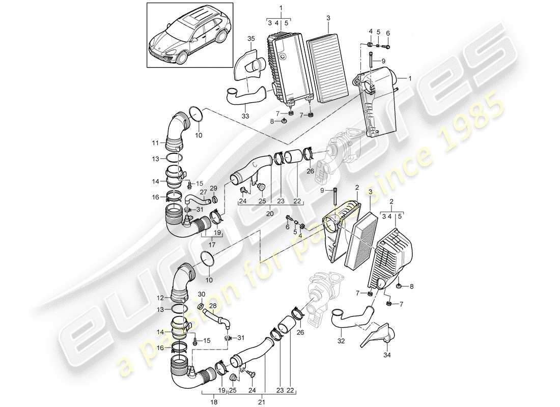 porsche 2011 (cayenne e2 92a) luftfilter mit anschluss ersatzteildiagramm
