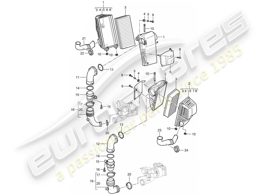 porsche 2008 (cayenne e1 9pa) luftfiltersystem teilediagramm