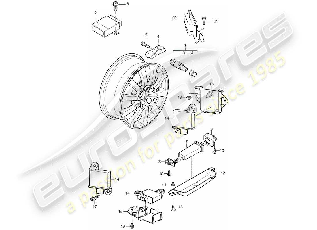 porsche 2008 (cayenne e1 9pa) reifendruck-kontrollsystem teilediagramm