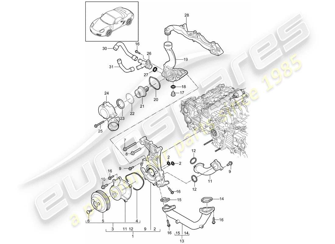 porsche 2011 (987 boxster) wasserpumpe teilediagramm