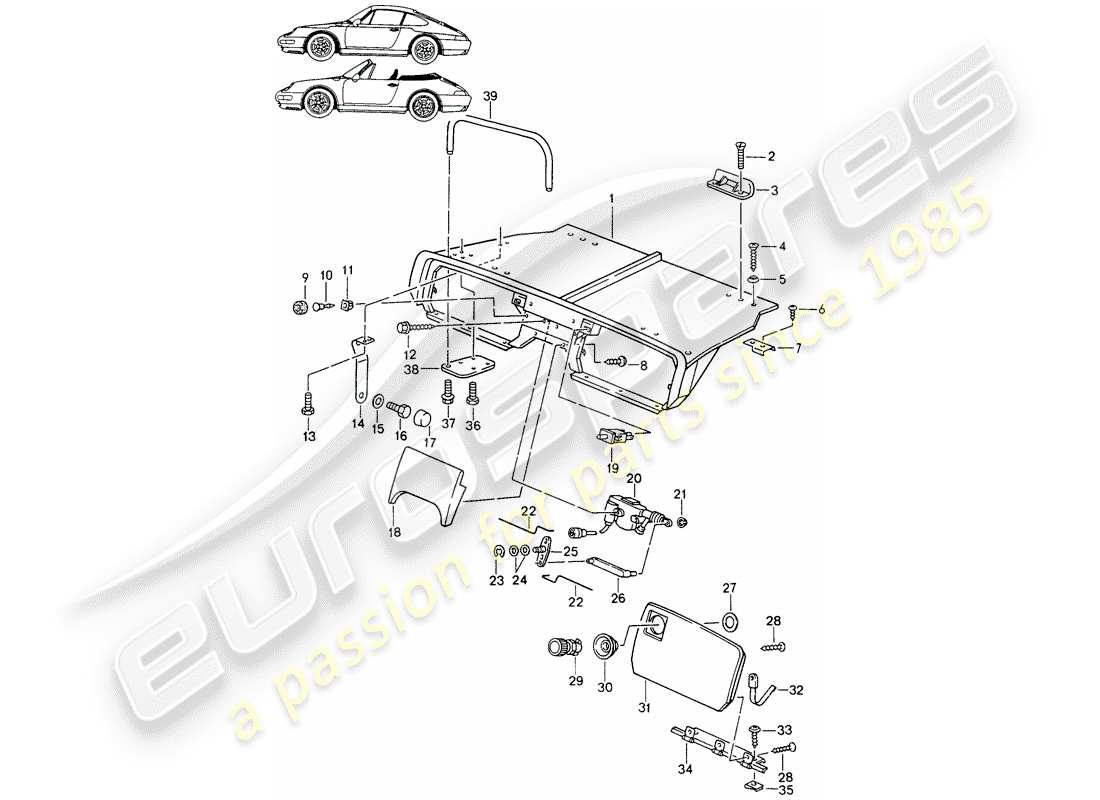 porsche 1987 (seats for 944/968/911/928) hintere gepäckablage - - d - mj 1994>> - mj 1998 ersatzteildiagramm