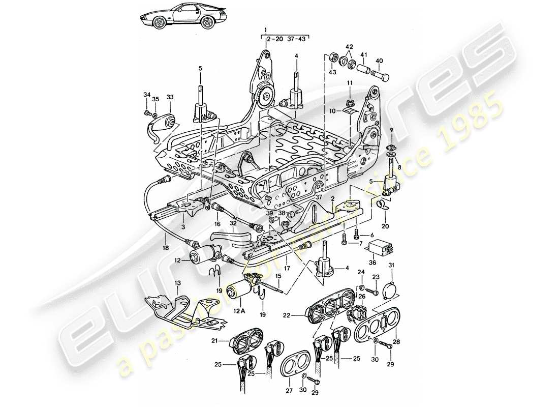 porsche 1987 (seats for 944/968/911/928) rahmen für sitz - sportsitz - elektrisch verstellbar - d - mj 1987>> ersatzteildiagramm