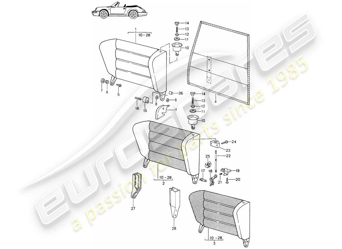 porsche 1987 (seats for 944/968/911/928) notsitz-rückenlehne - mit: - entlöschtaste - d - mj 1991>> - mj 1994 ersatzteildiagramm