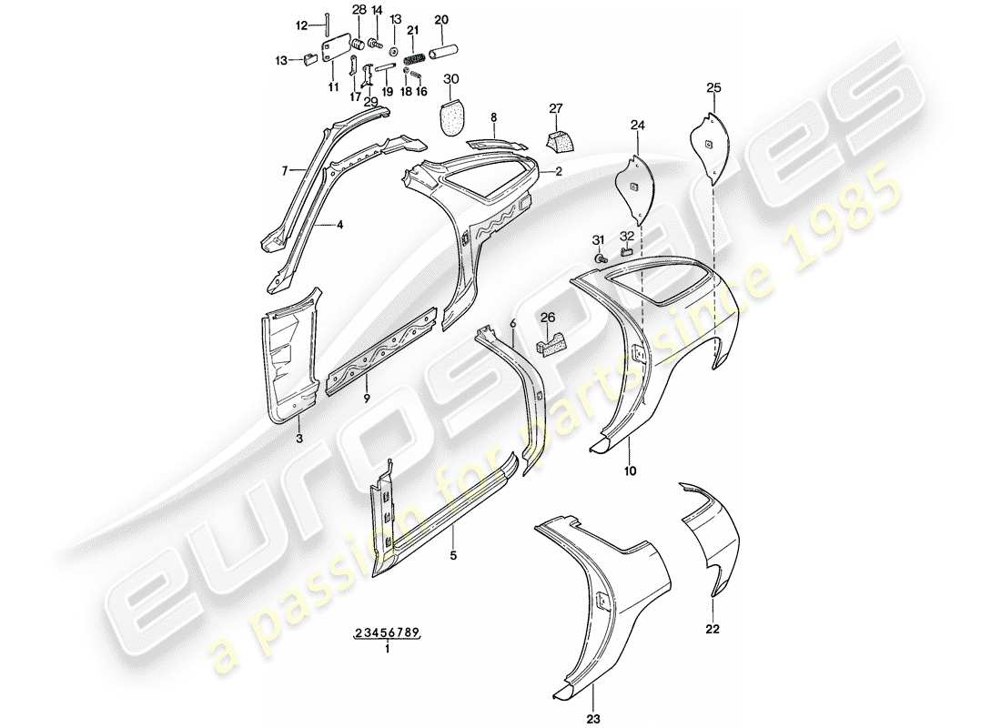 porsche 1978 (928) rahmen - seitenwand ersatzteildiagramm