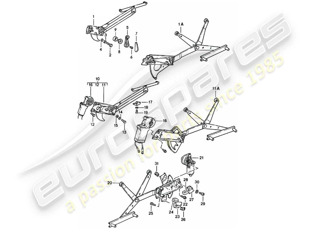 porsche 1979 (911) fensterheber - mechanisch - siehe tpi - gruppe: - 8 nr.5/80 - siehe abbildung: - auch verwenden: - pos.11 teilediagramm