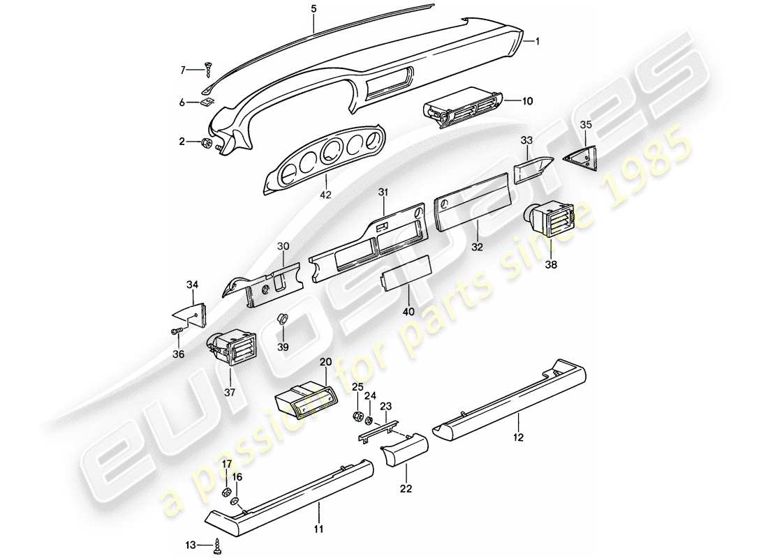 porsche 1989 (911) armaturenbrett - mit einbauteilen ersatzteildiagramm