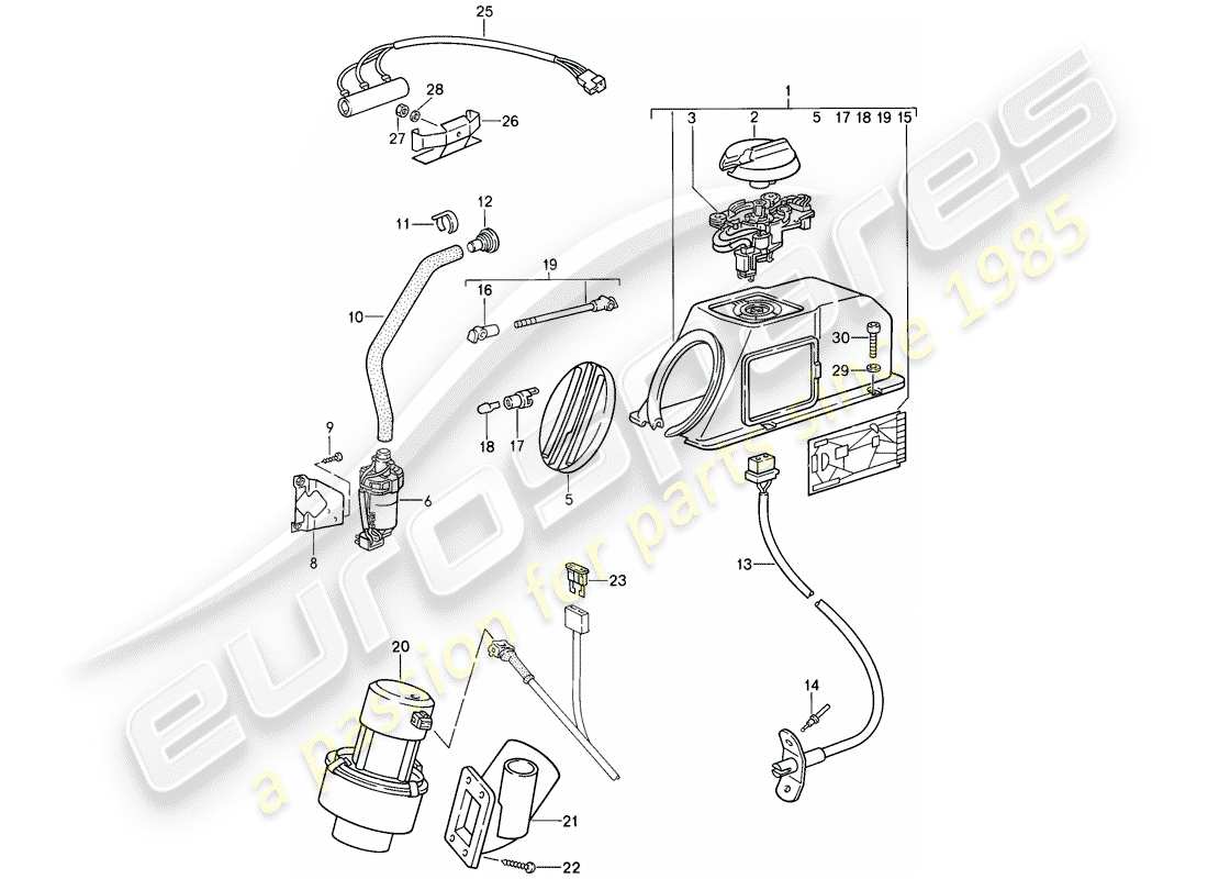 porsche 1989 (911) heizung - zusatzgebläse ersatzteildiagramm