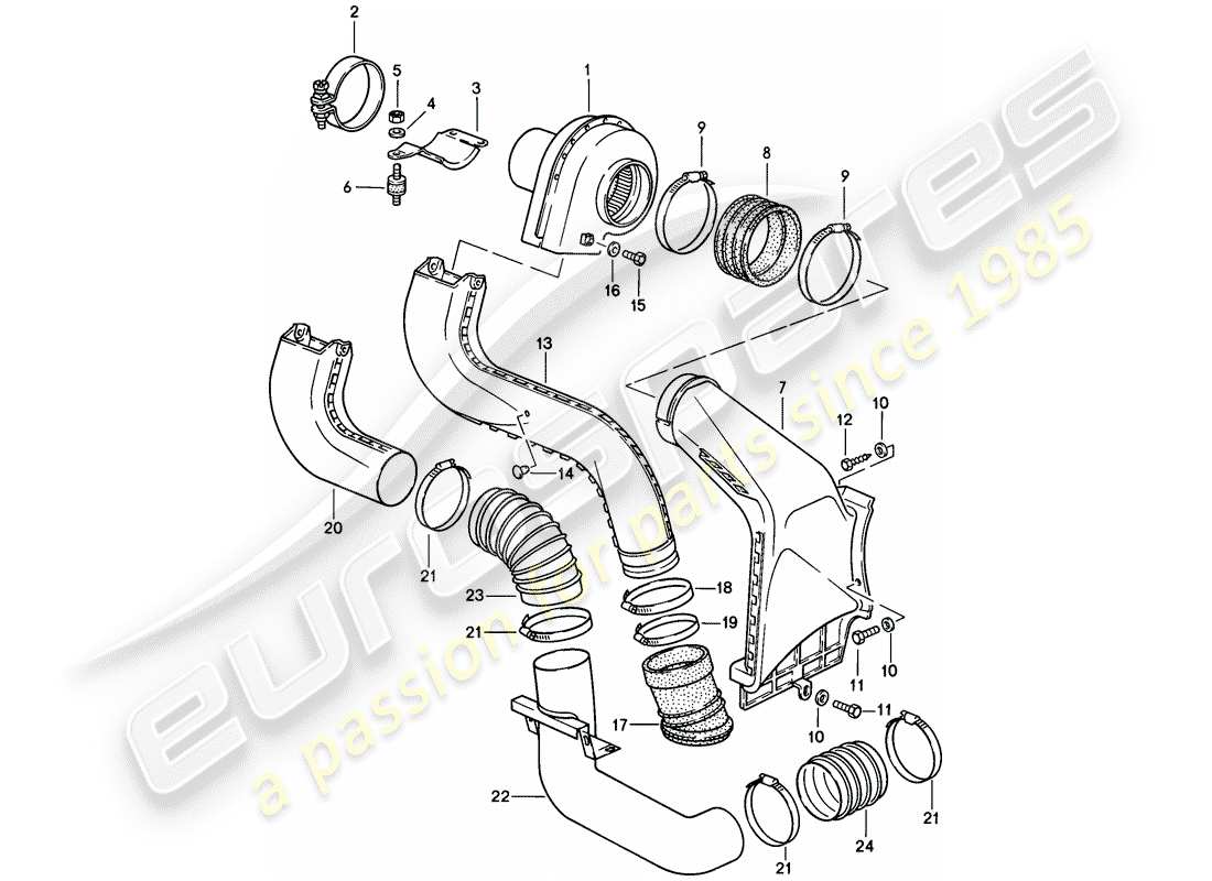 porsche 1987 (911) zusätzliches gebläse ersatzteildiagramm