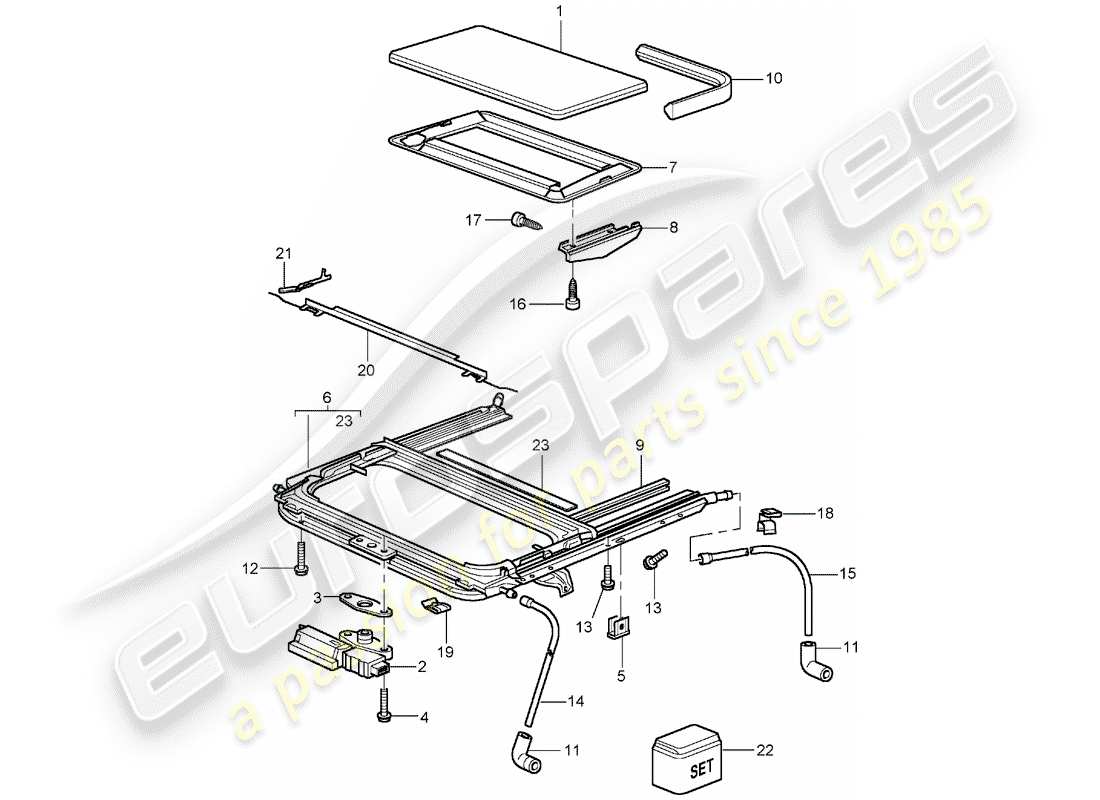 porsche 2004 (996) glasschiebedach ersatzteildiagramm