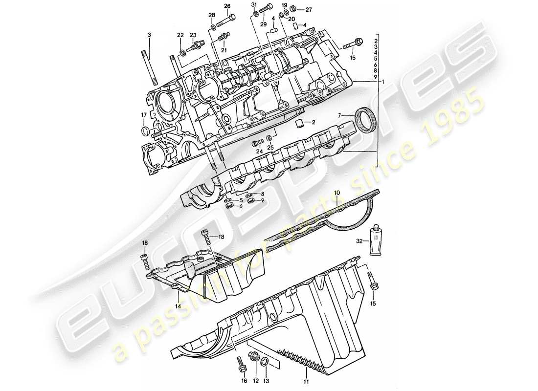 porsche 1983 (944) kurbelgehäuse-teilediagramm