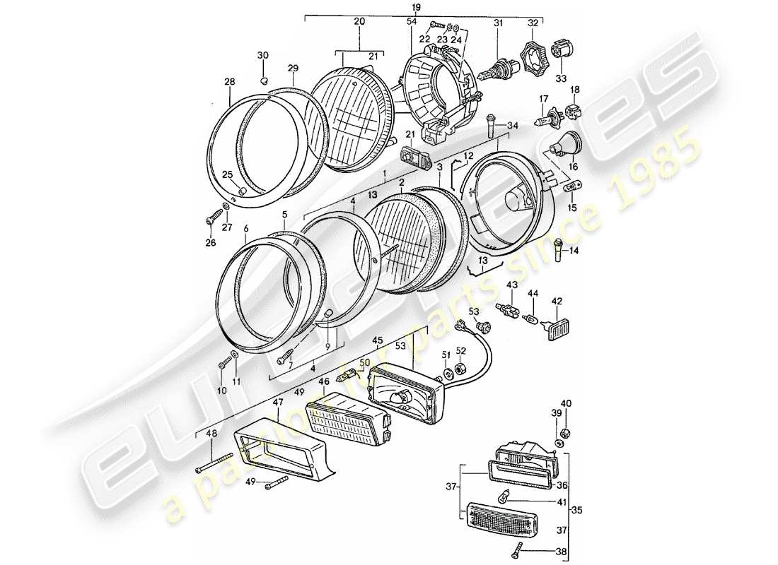 porsche 1989 (911) scheinwerfer-teilediagramm